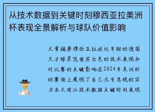 从技术数据到关键时刻穆西亚拉美洲杯表现全景解析与球队价值影响