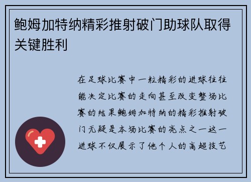 鲍姆加特纳精彩推射破门助球队取得关键胜利
